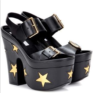 Stella McCartney black gold platform sandals heels